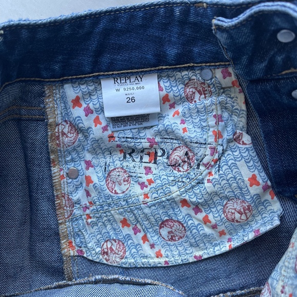 Replay Denim Blue Jean Raw Hem Fringe Studded Casual A-line Midi Skirt 26 - Picture 8 of 10